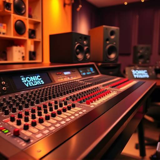 Sonic Haven Studios' mixing console, displaying a variety of audio equipment.